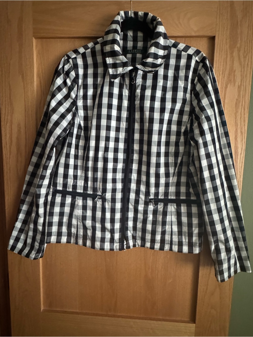 Lauren by Ralph Lauren Black & White Gingham Zip-Front Women's Large Jacket